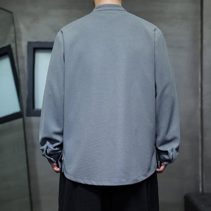 Buddha Stones Frog-Button Swallow Embroidery Stand Collar Long Sleeve Tang Suit Men's Shirt