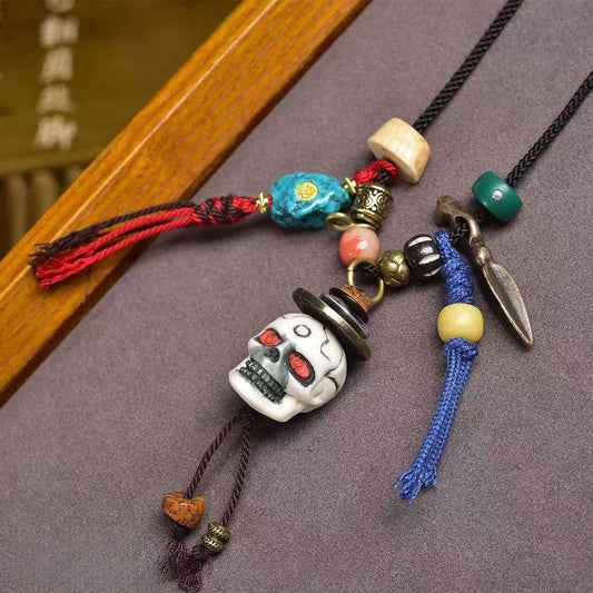 Buddha Stones Tibetan Skull The Lord of the Corpse Forest New Beginning Rope Necklace Pendant