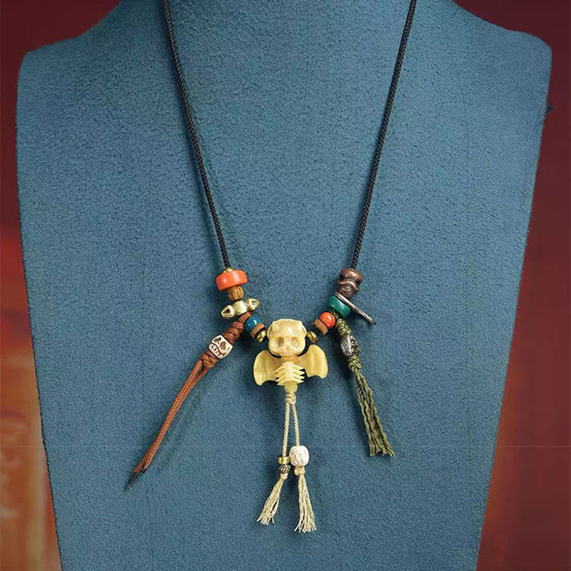 Buddha Stones Tibetan Skull The Lord of the Corpse Forest New Beginning Rope Necklace Pendant