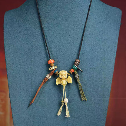 Buddha Stones Tibetan Skull The Lord of the Corpse Forest New Beginning Rope Necklace Pendant
