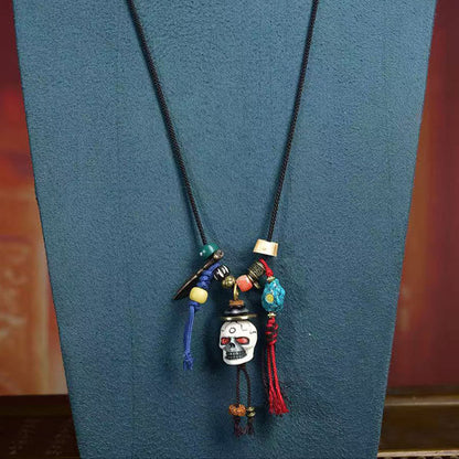 Buddha Stones Tibetan Skull The Lord of the Corpse Forest New Beginning Rope Necklace Pendant