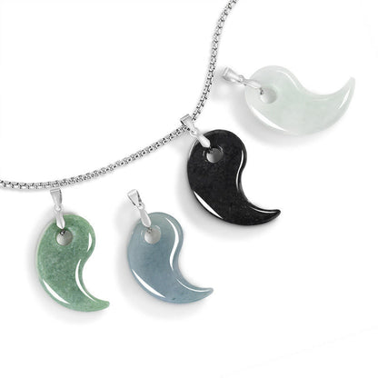 Buddha Stones 925 Sterling Silver Teardrop Design Jade Titanium Steel Chain Necklace Luck Pendant