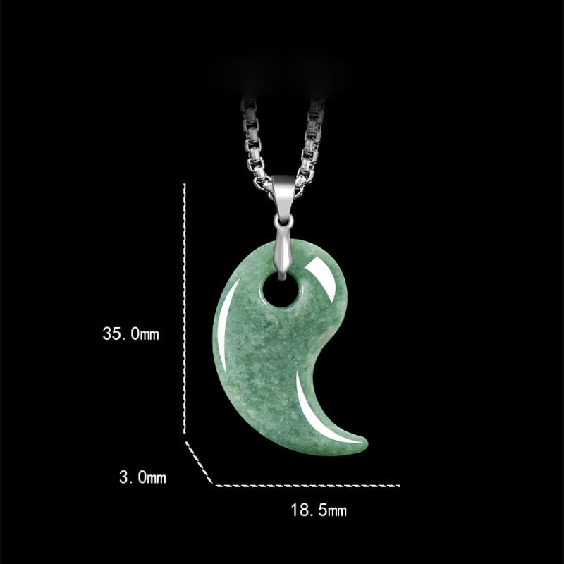 Buddha Stones 925 Sterling Silver Teardrop Design Jade Titanium Steel Chain Necklace Luck Pendant