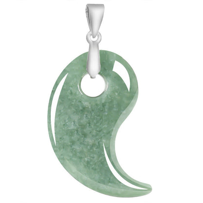 Buddha Stones 925 Sterling Silver Teardrop Design Jade Titanium Steel Chain Necklace Luck Pendant