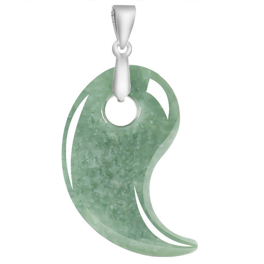 Buddha Stones 925 Sterling Silver Teardrop Design Jade Titanium Steel Chain Necklace Luck Pendant