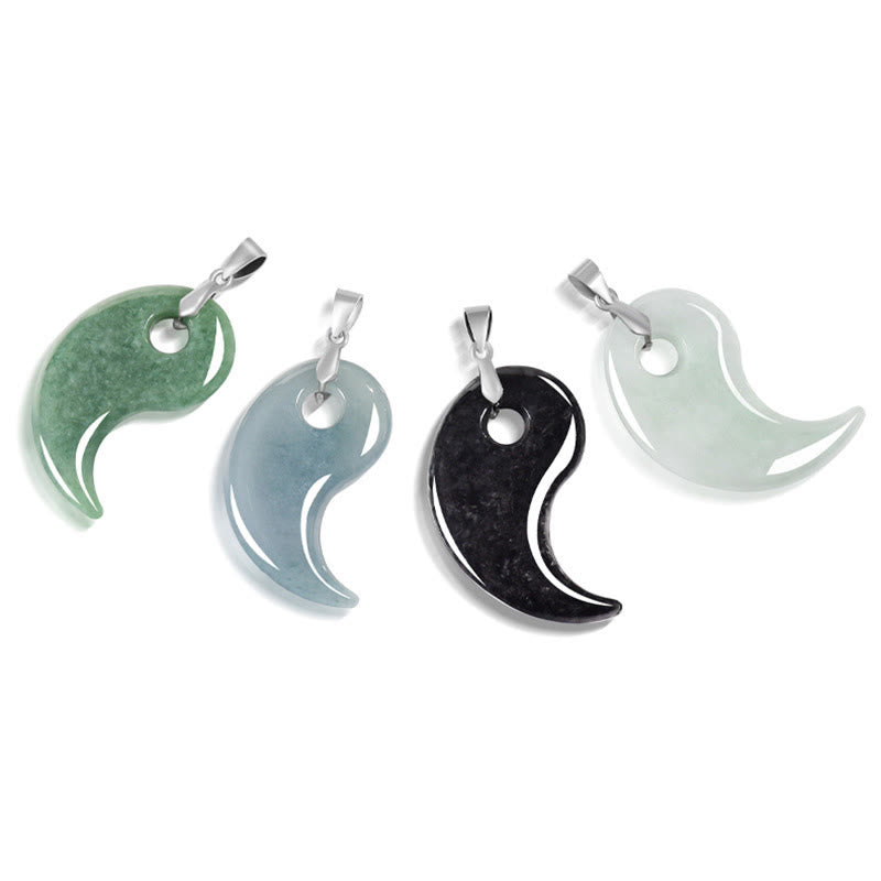 Buddha Stones 925 Sterling Silver Teardrop Design Jade Titanium Steel Chain Necklace Luck Pendant