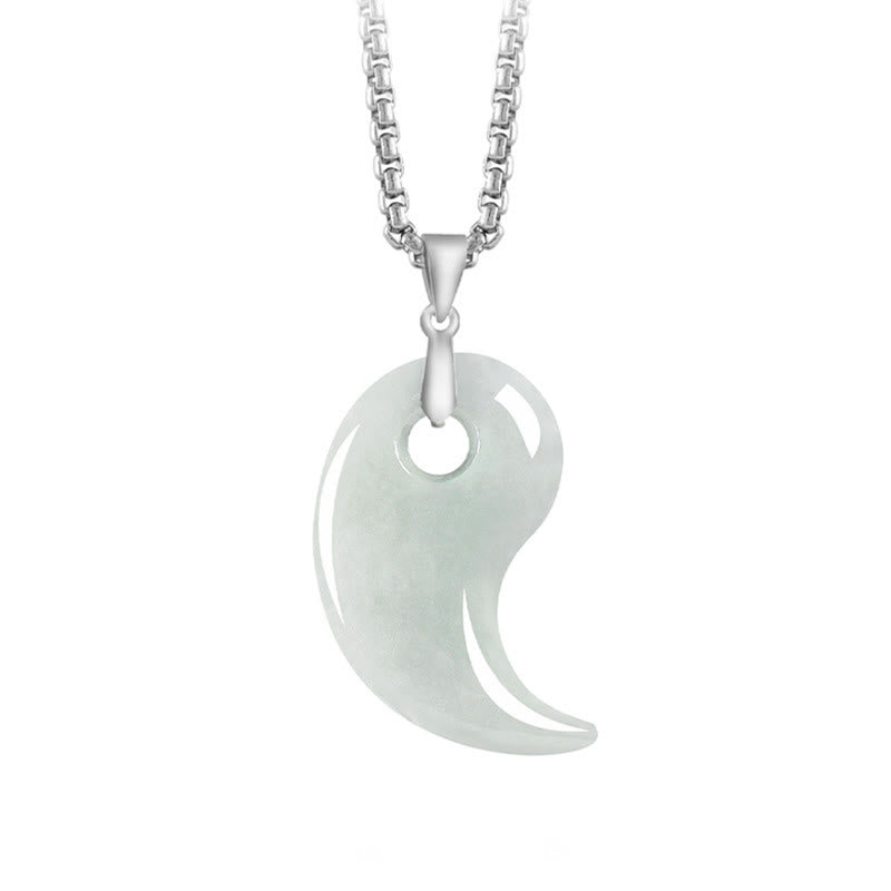 Buddha Stones 925 Sterling Silver Teardrop Design Jade Titanium Steel Chain Necklace Luck Pendant