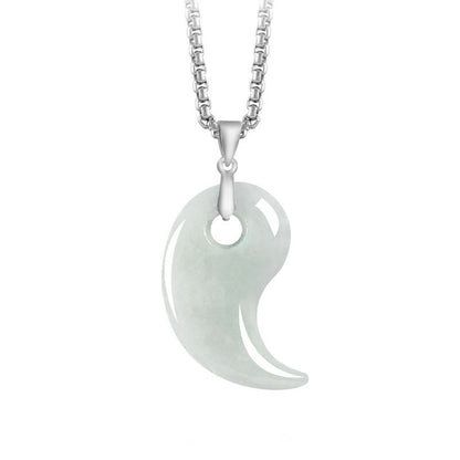 Buddha Stones 925 Sterling Silver Teardrop Design Jade Titanium Steel Chain Necklace Luck Pendant