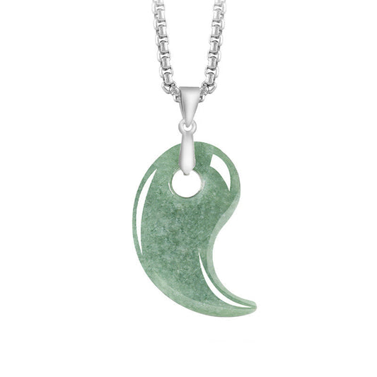 Buddha Stones 925 Sterling Silver Teardrop Design Jade Titanium Steel Chain Necklace Luck Pendant