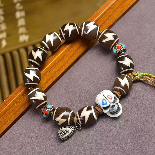 Buddha Stones Tibetan Lightning Treasure Vase Dzi Bead The Lord of the Corpse Forest Power Bracelet