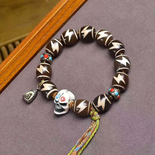 Buddha Stones Tibetan Lightning Treasure Vase Dzi Bead The Lord of the Corpse Forest Power Bracelet