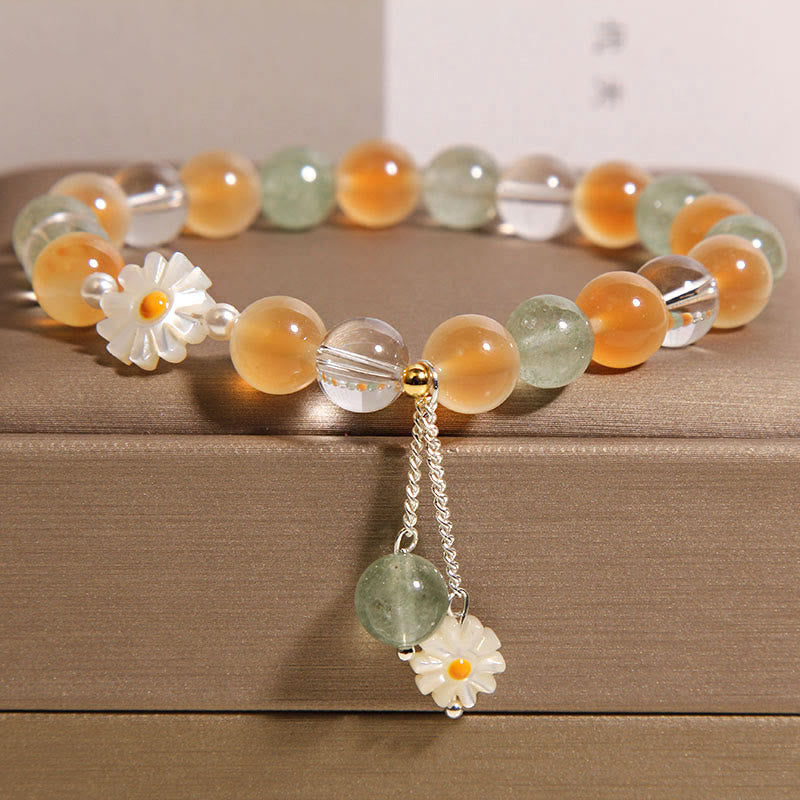 Buddha Stones Natural Daisy Candy Agate Green Strawberry Quartz Healing Bracelet