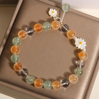 Buddha Stones Natural Daisy Candy Agate Green Strawberry Quartz Healing Bracelet