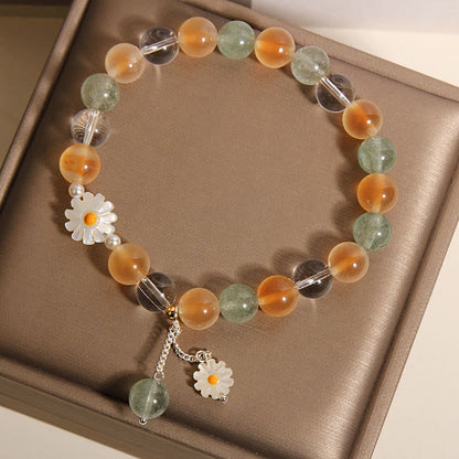 Buddha Stones Natural Daisy Candy Agate Green Strawberry Quartz Healing Bracelet