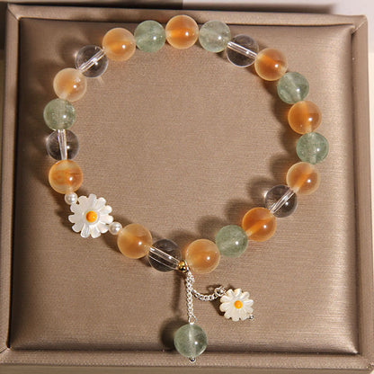 Buddha Stones Natural Daisy Candy Agate Green Strawberry Quartz Healing Bracelet