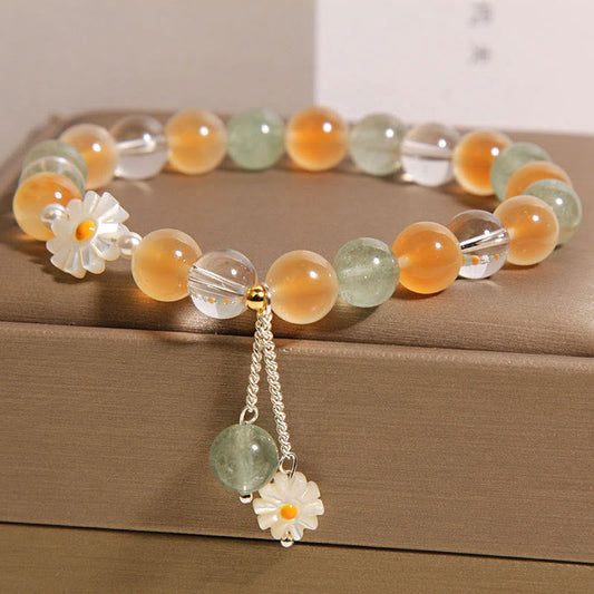 Buddha Stones Natural Daisy Candy Agate Green Strawberry Quartz Healing Bracelet