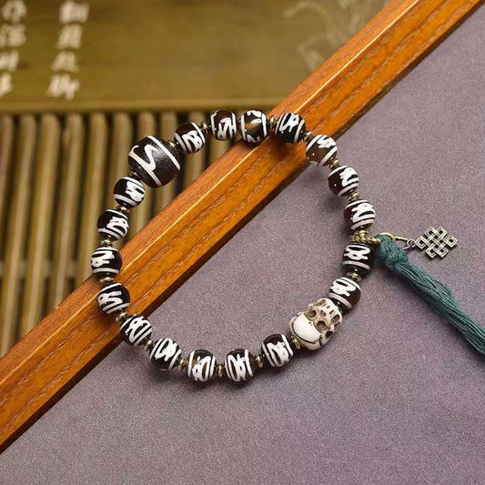 Buddha Stones Tibetan Dzi Bead Skull The Lord of the Corpse Forest Wealth Bracelet