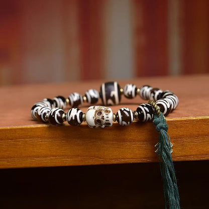 Buddha Stones Tibetan Dzi Bead Skull The Lord of the Corpse Forest Wealth Bracelet