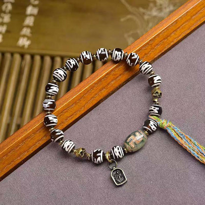 Buddha Stones Tibetan Dzi Bead Skull The Lord of the Corpse Forest Wealth Bracelet