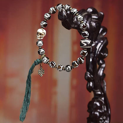Buddha Stones Tibetan Dzi Bead Skull The Lord of the Corpse Forest Wealth Bracelet