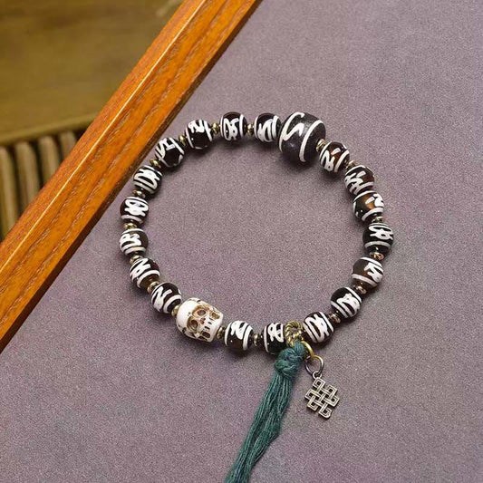 Buddha Stones Tibetan Dzi Bead Skull The Lord of the Corpse Forest Wealth Bracelet