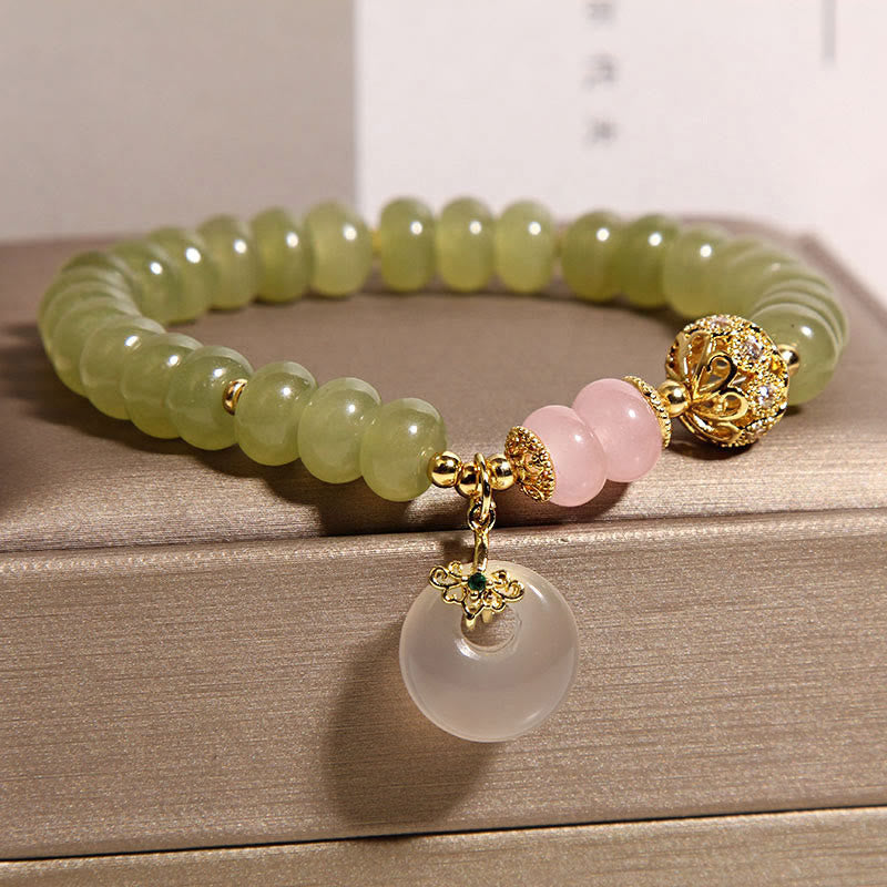 Buddha Stones Natural Peace Buckle Meaning Jade Rose Quartz Luck Bracelet