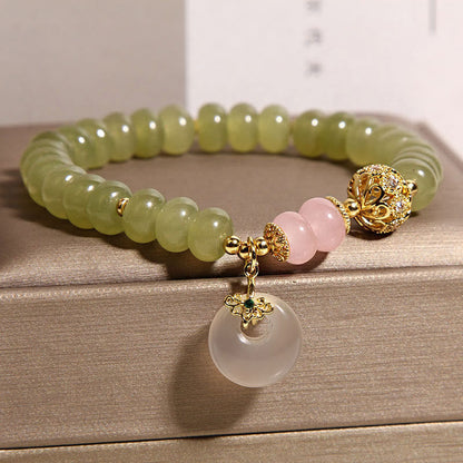 Buddha Stones Natural Peace Buckle Meaning Jade Rose Quartz Luck Bracelet