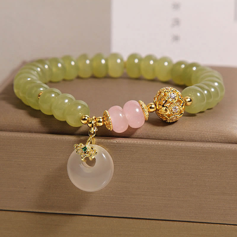 Buddha Stones Natural Peace Buckle Meaning Jade Rose Quartz Luck Bracelet