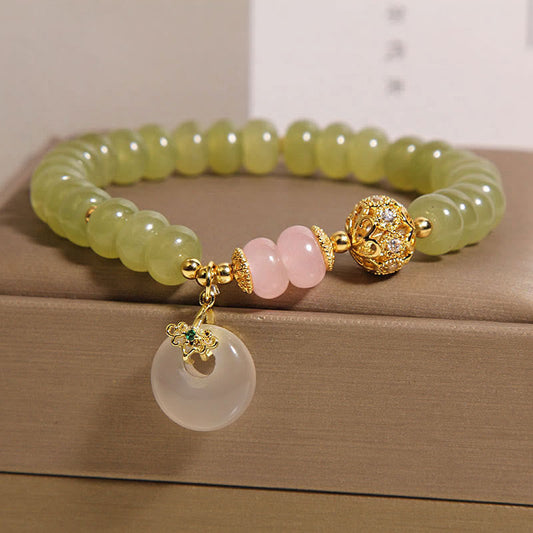 Buddha Stones Natural Peace Buckle Meaning Jade Rose Quartz Luck Bracelet