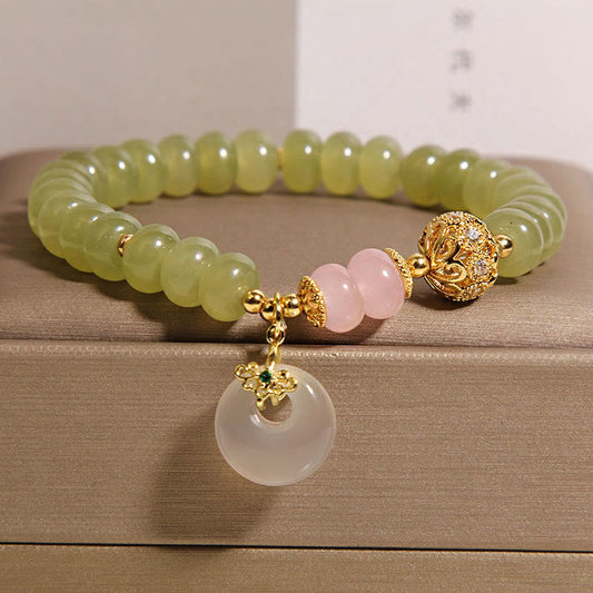 Buddha Stones Natural Peace Buckle Meaning Jade Rose Quartz Luck Bracelet