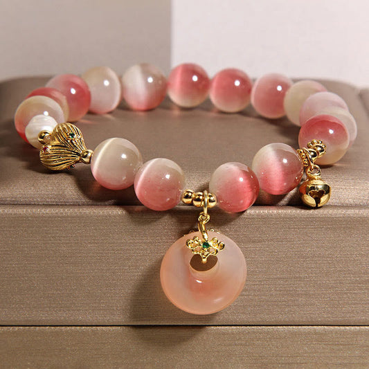 Buddha Stones Natural Peace Buckle Gradient Pink Cat's Eye Yanyuan Agate Peace Bracelet