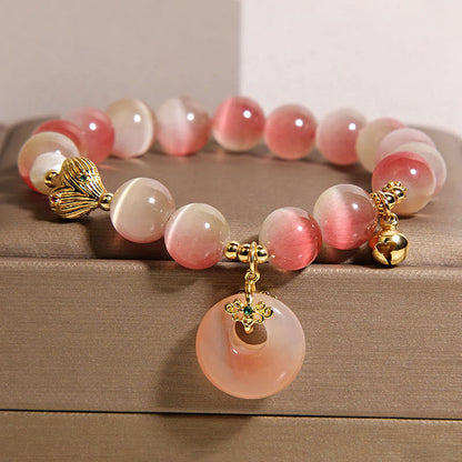 Buddha Stones Natural Peace Buckle Gradient Pink Cat's Eye Yanyuan Agate Peace Bracelet