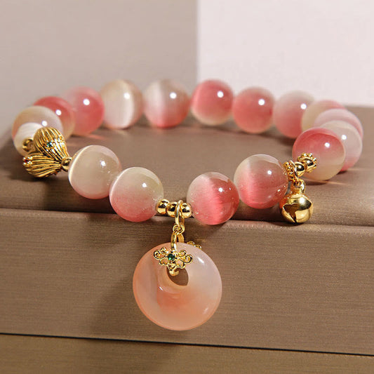 Buddha Stones Natural Peace Buckle Gradient Pink Cat's Eye Yanyuan Agate Peace Bracelet