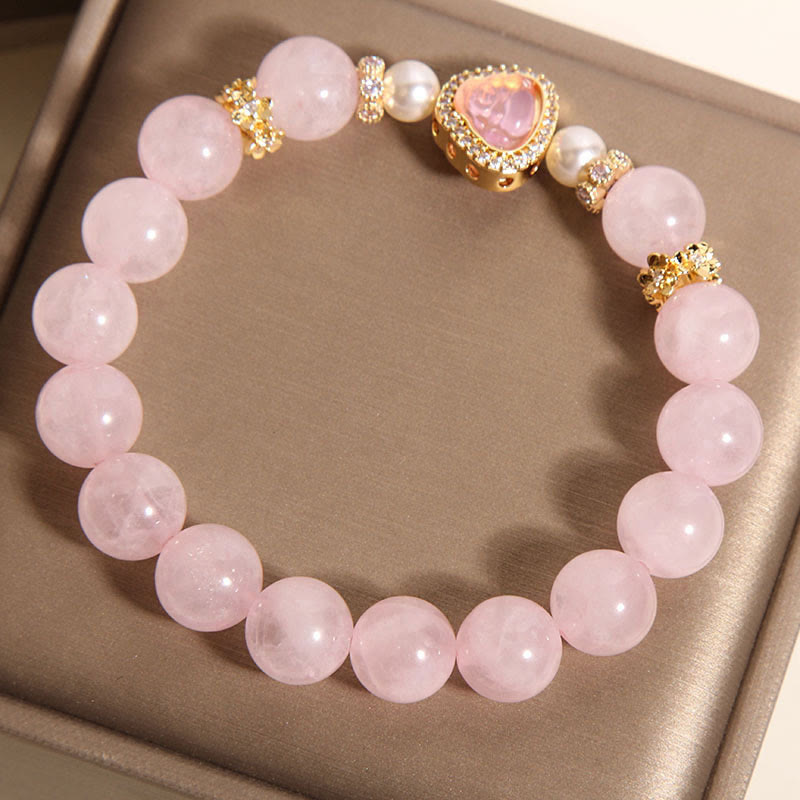 Buddha Stones Natural Buddha Symbol Pink Crystal Pearl Warmth Bracelet