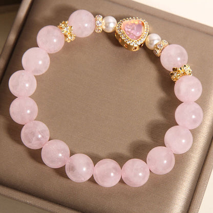 Buddha Stones Natural Buddha Symbol Pink Crystal Pearl Warmth Bracelet