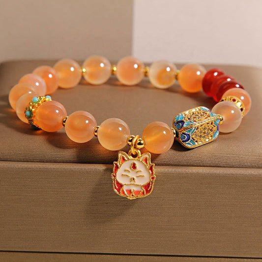 Buddha Stones Natural Nine Tailed Fox Orange Candy Agate Healing Bracelet