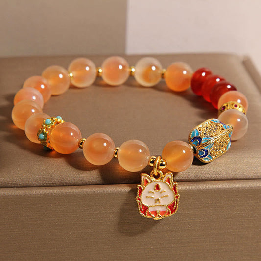 Buddha Stones Natural Nine Tailed Fox Orange Candy Agate Healing Bracelet