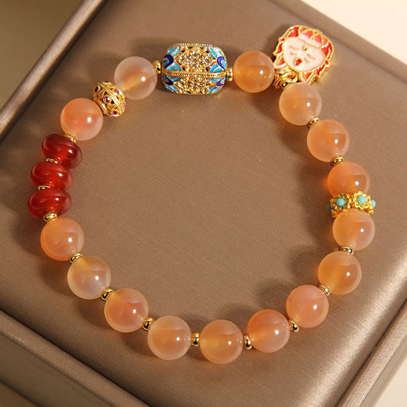Buddha Stones Natural Nine Tailed Fox Orange Candy Agate Healing Bracelet