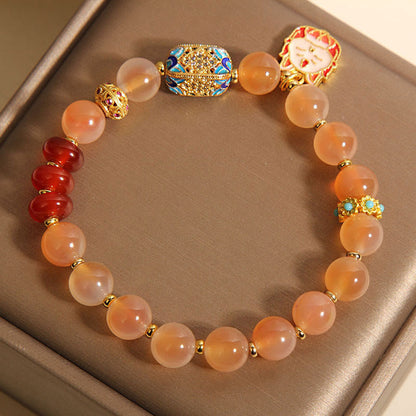 Buddha Stones Natural Nine Tailed Fox Orange Candy Agate Healing Bracelet