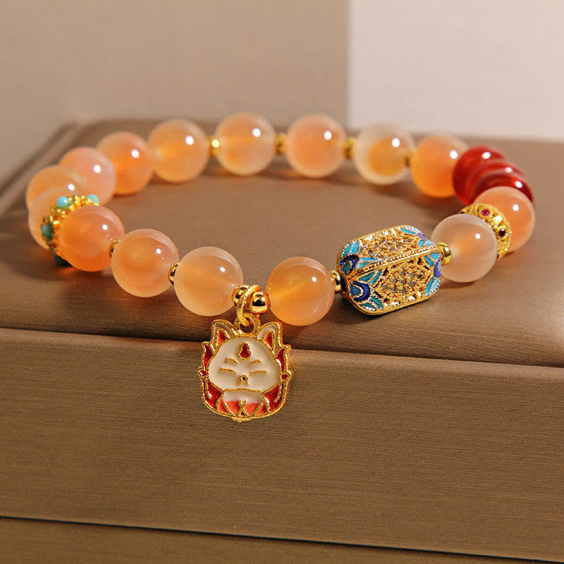 Buddha Stones Natural Nine Tailed Fox Orange Candy Agate Healing Bracelet