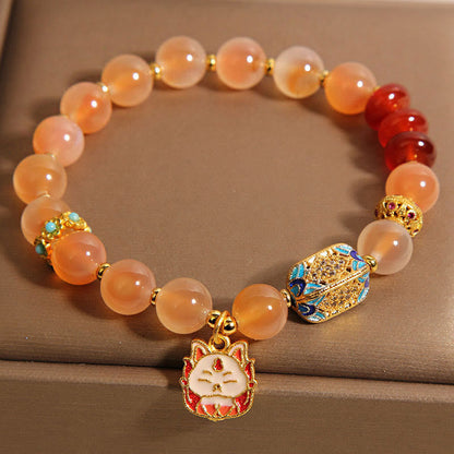 Buddha Stones Natural Nine Tailed Fox Orange Candy Agate Healing Bracelet