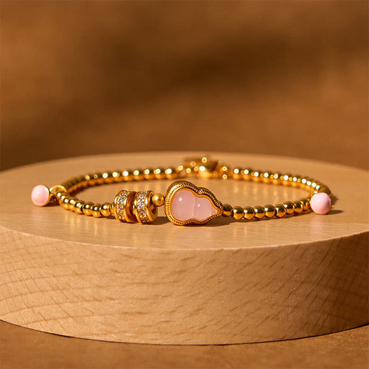Buddha Stones Copper Brass Plated 24k Gold Beads Gourd Wealth Bracelet