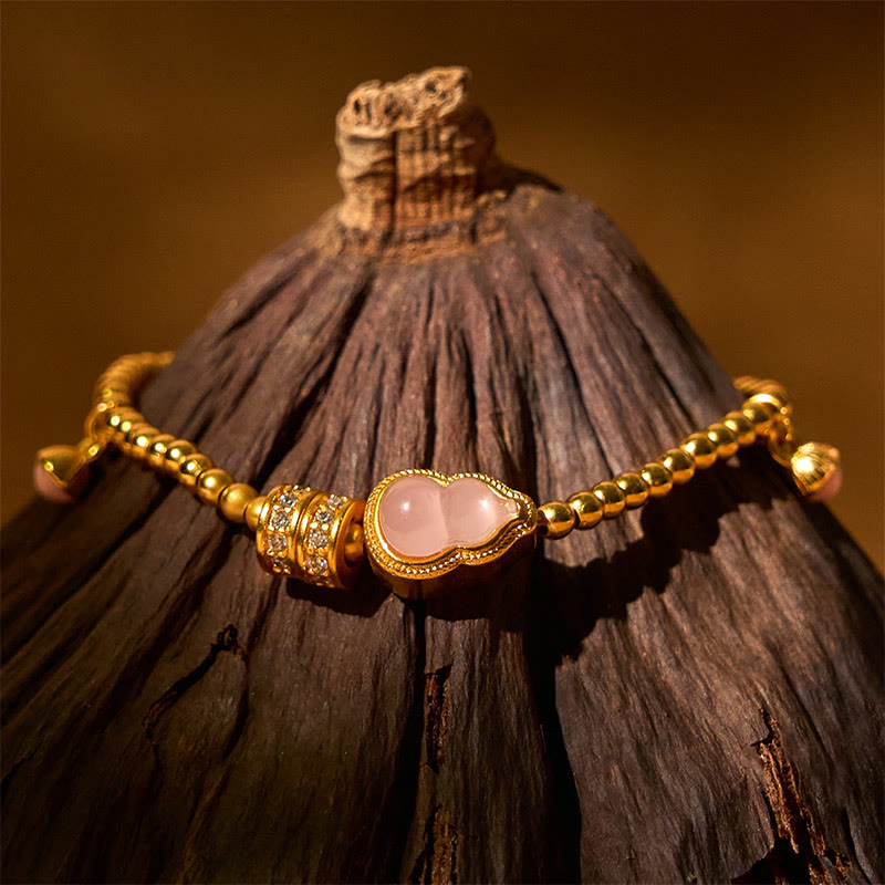 Buddha Stones Copper Brass Plated 24k Gold Beads Gourd Wealth Bracelet