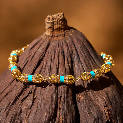 Buddha Stones Copper Brass Plated 24k Gold Vajra Wealth Luck Bracelet