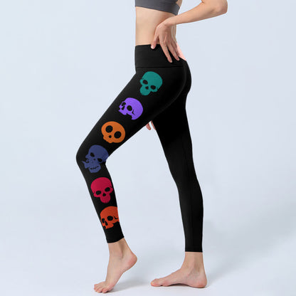 Buddha Stones Colorful Skulls Print Gym Leggings Women's Yoga Pants