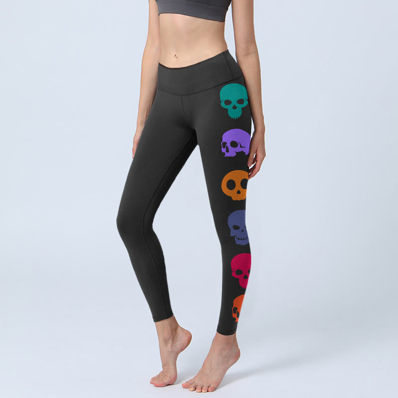 Buddha Stones Colorful Skulls Print Gym Leggings Women's Yoga Pants