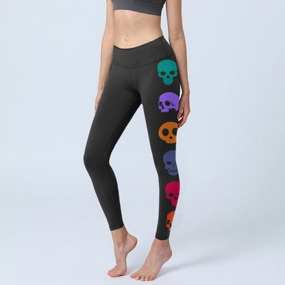 Buddha Stones Colorful Skulls Print Gym Leggings Women's Yoga Pants