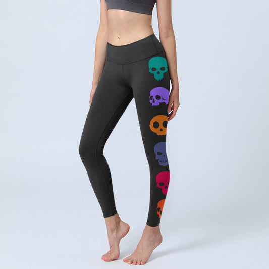 Buddha Stones Colorful Skulls Print Gym Leggings Women's Yoga Pants