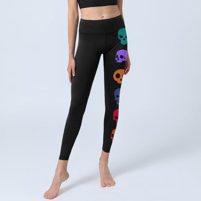 Buddha Stones Colorful Skulls Print Gym Leggings Women's Yoga Pants