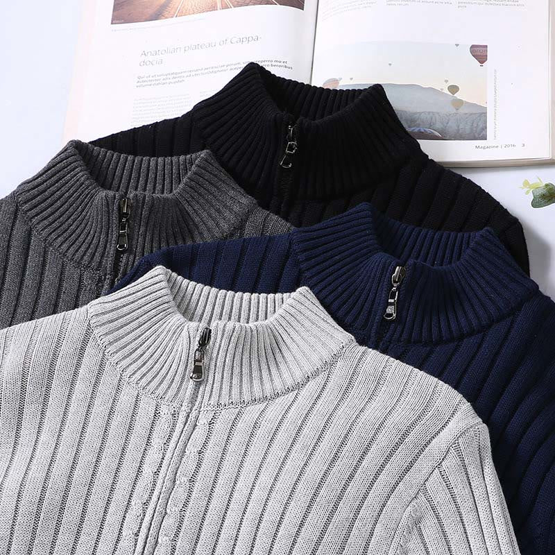 Buddha Stones Spring Plain Zipper Design Cotton Men's Long Sleeve Mock Neck Jacket